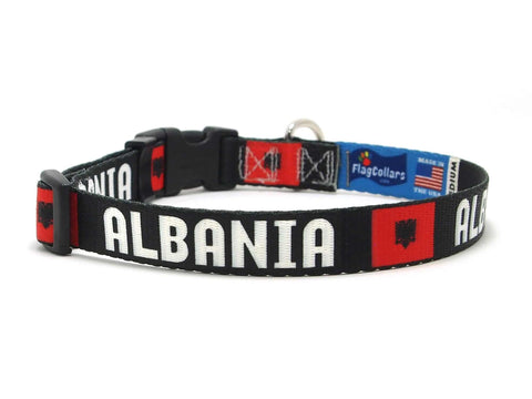 Black Albanian Dog Collar with Albania Name and Flag Black Albanian Dog Collar with Albania Name and Flag