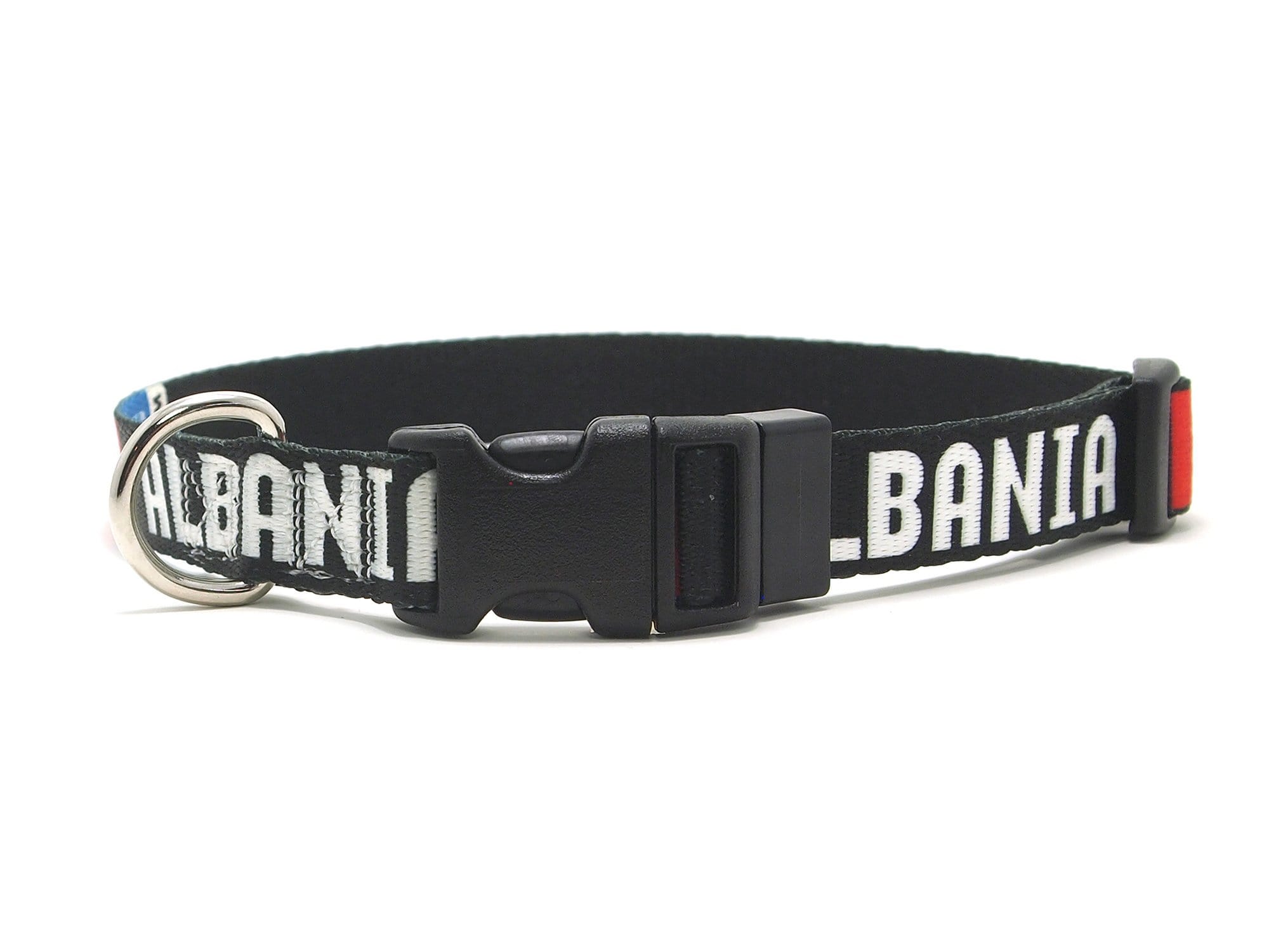 Black Albanian Dog Collar with Albania Name and Flag Black Albanian Dog Collar with Albania Name and Flag