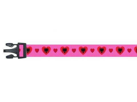 Dog Collar with Albania Hearts Pattern in pink Dog Collar with Albania Hearts Pattern in pink