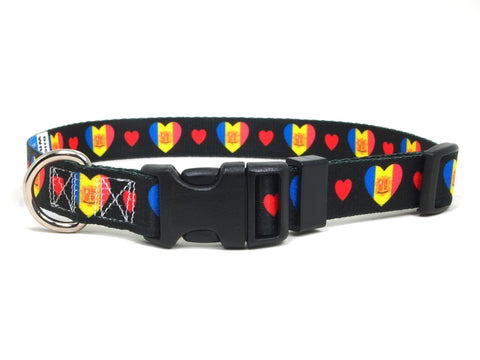 Dog Collar with Andorra Hearts Pattern in black Dog Collar with Andorra Hearts Pattern in black