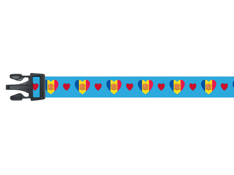 Dog Collar with Andorra Hearts Pattern in blue Dog Collar with Andorra Hearts Pattern in blue