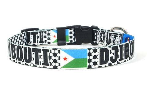 Djibouti Dog Collar for Soccer Fans | Black or Pink | Quick Release or Martingale Style | Made in NJ, USA
