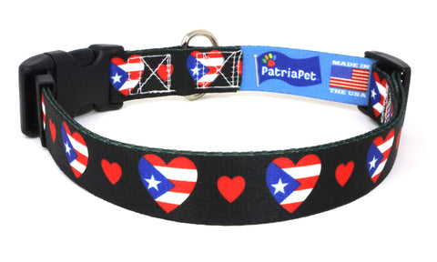 I Love Puerto Rico Dog Collar | Quick Release Buckle or Martingale Style