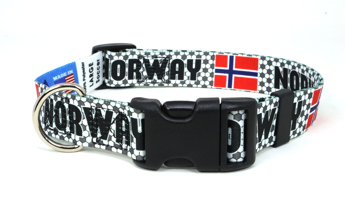 Norway  Dog Collar for Soccer Fans | Black or Pink | Quick Release or Martingale Style | Made in NJ, USA