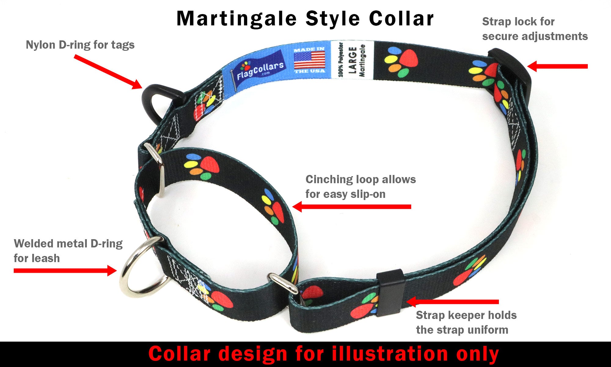Chile Dog Collar for Soccer Fans | Black or Pink | Quick Release or Martingale Style | Made in NJ, USA