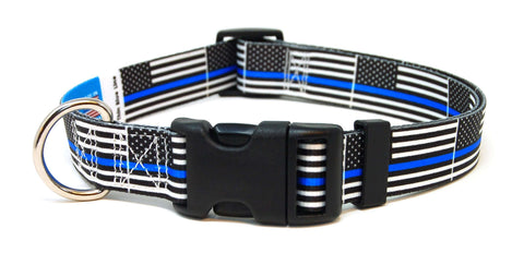 Dog Collars and Leash Set | Thin Blue Line Flag | USA Flag | Made in the USA