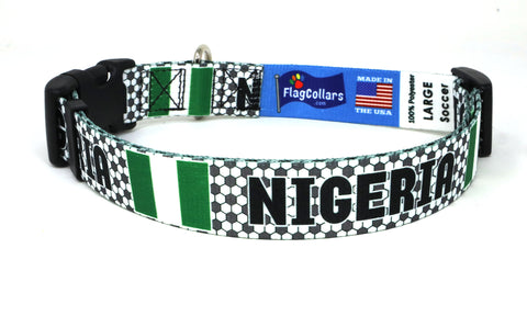 Nigeria  Dog Collar for Soccer Fans | Black or Pink | Quick Release or Martingale Style | Made in NJ, USA