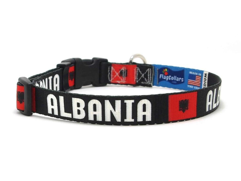 Black Albanian Dog Collar with Albania Name and Flag