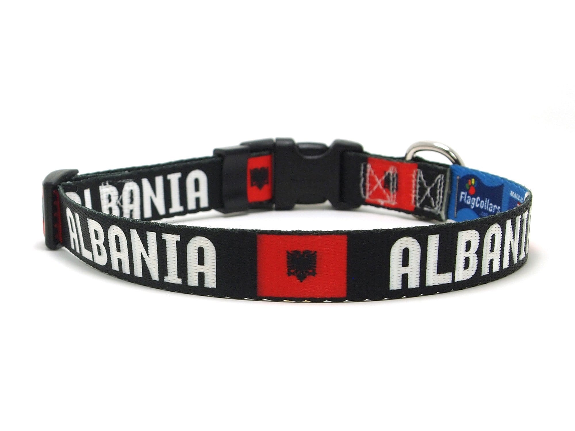 Black Albanian Dog Collar with Albania Name and Flag