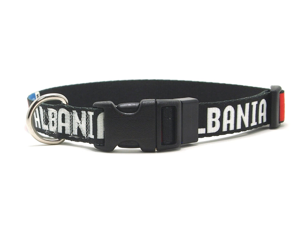 Black Albanian Dog Collar with Albania Name and Flag