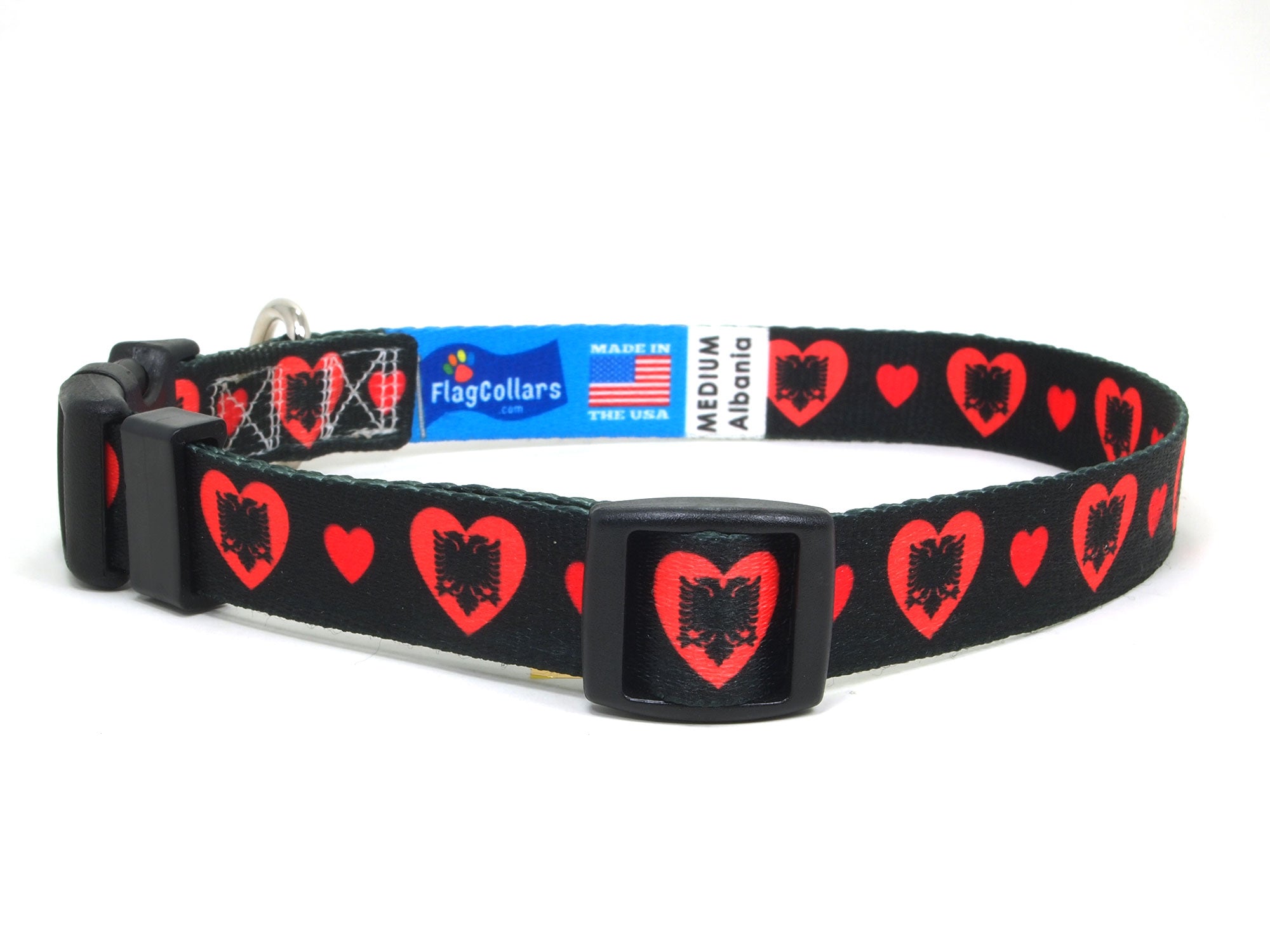 Dog Collar with Albania Hearts Pattern in black