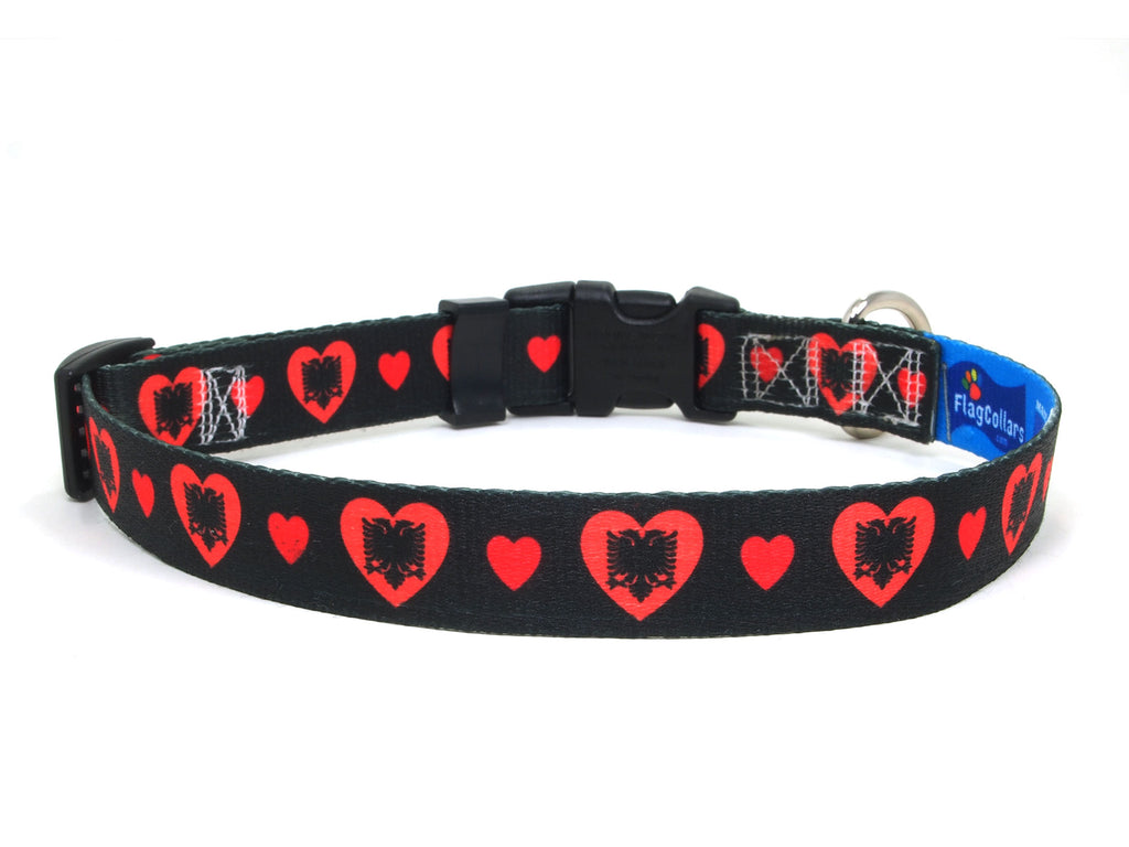 Dog Collar with Albania Hearts Pattern in black