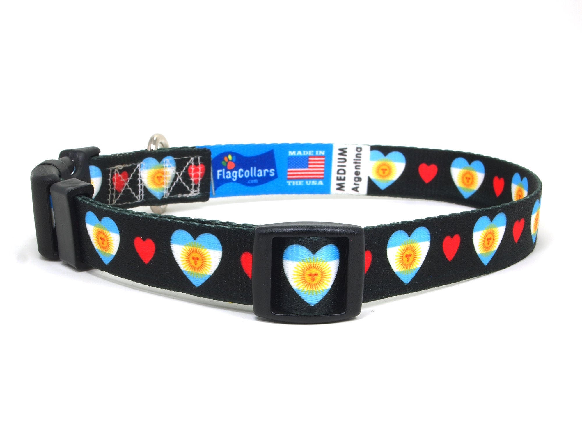 Dog Collar with Argentina Hearts Pattern in black