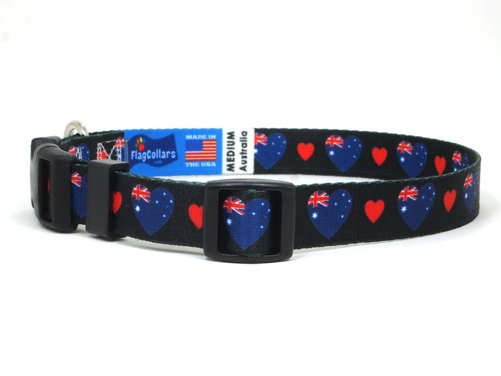 Dog Collar with Australia Hearts Pattern in black