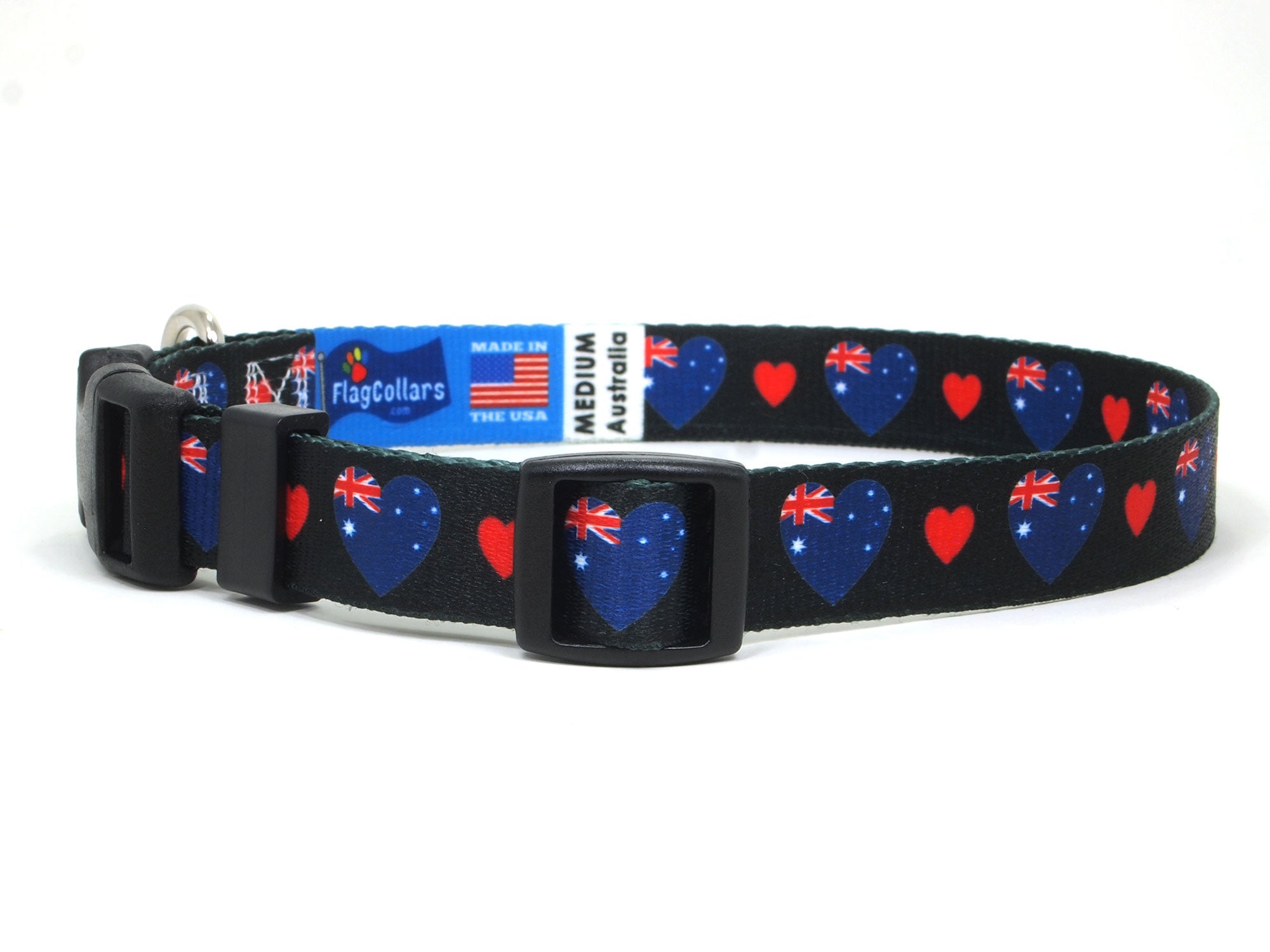 Dog Collar with Australia Hearts Pattern in black