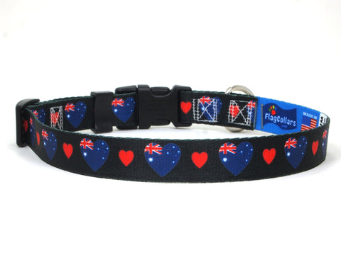 Dog Collar with Australia Hearts Pattern in black