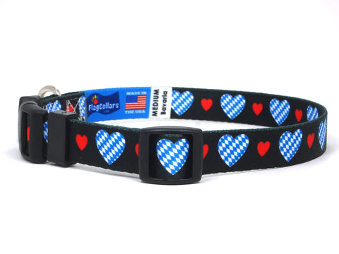 Dog Collar with Bavaria Hearts Pattern in black
