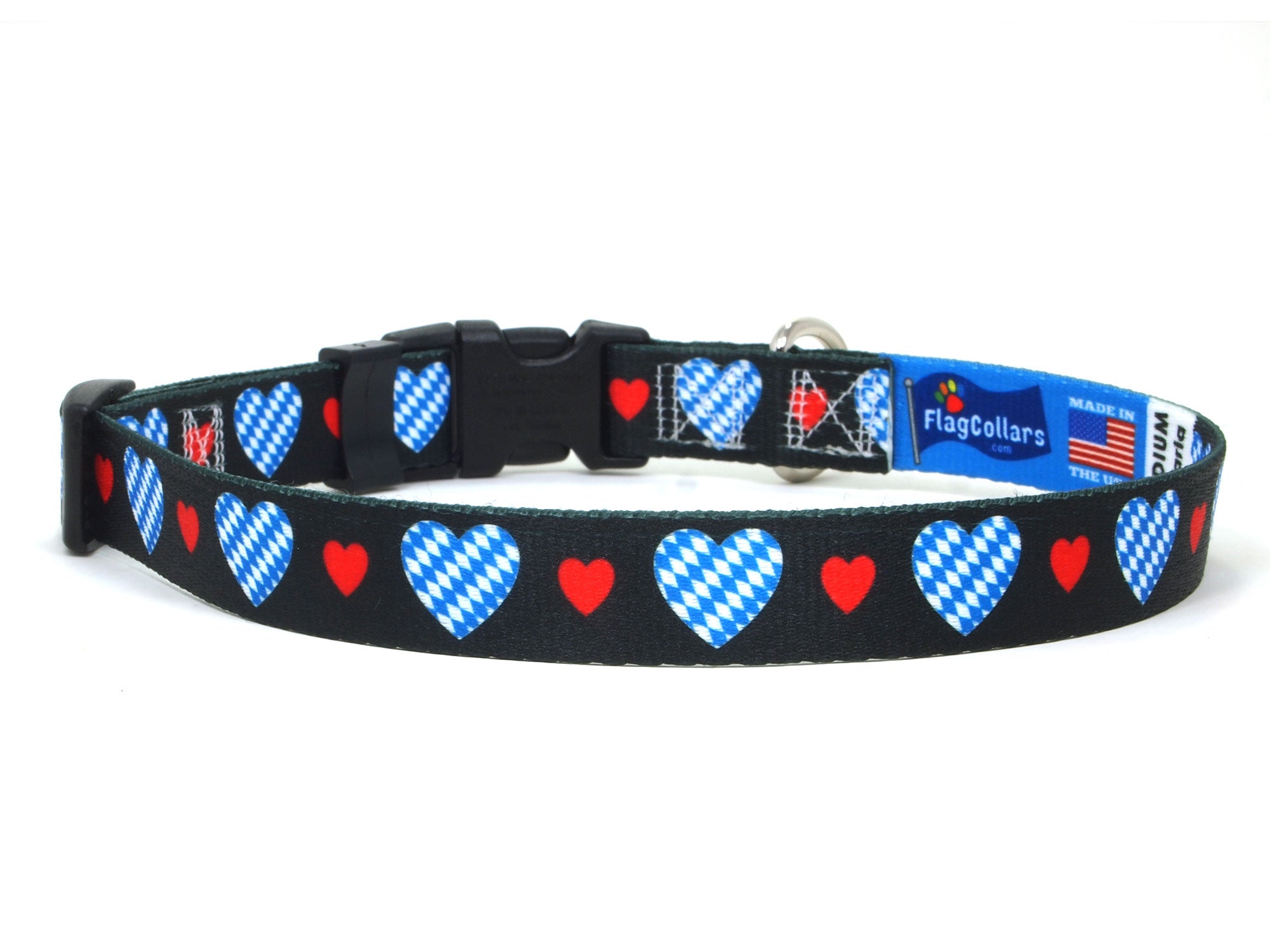 Dog Collar with Bavaria Hearts Pattern in black