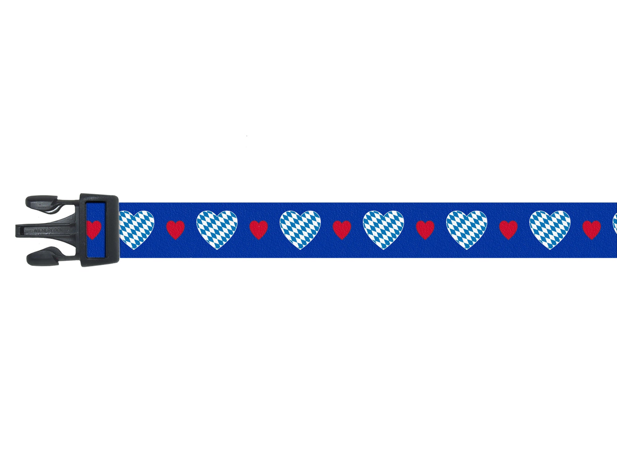 Dog Collar with Bavaria Hearts Pattern in blue