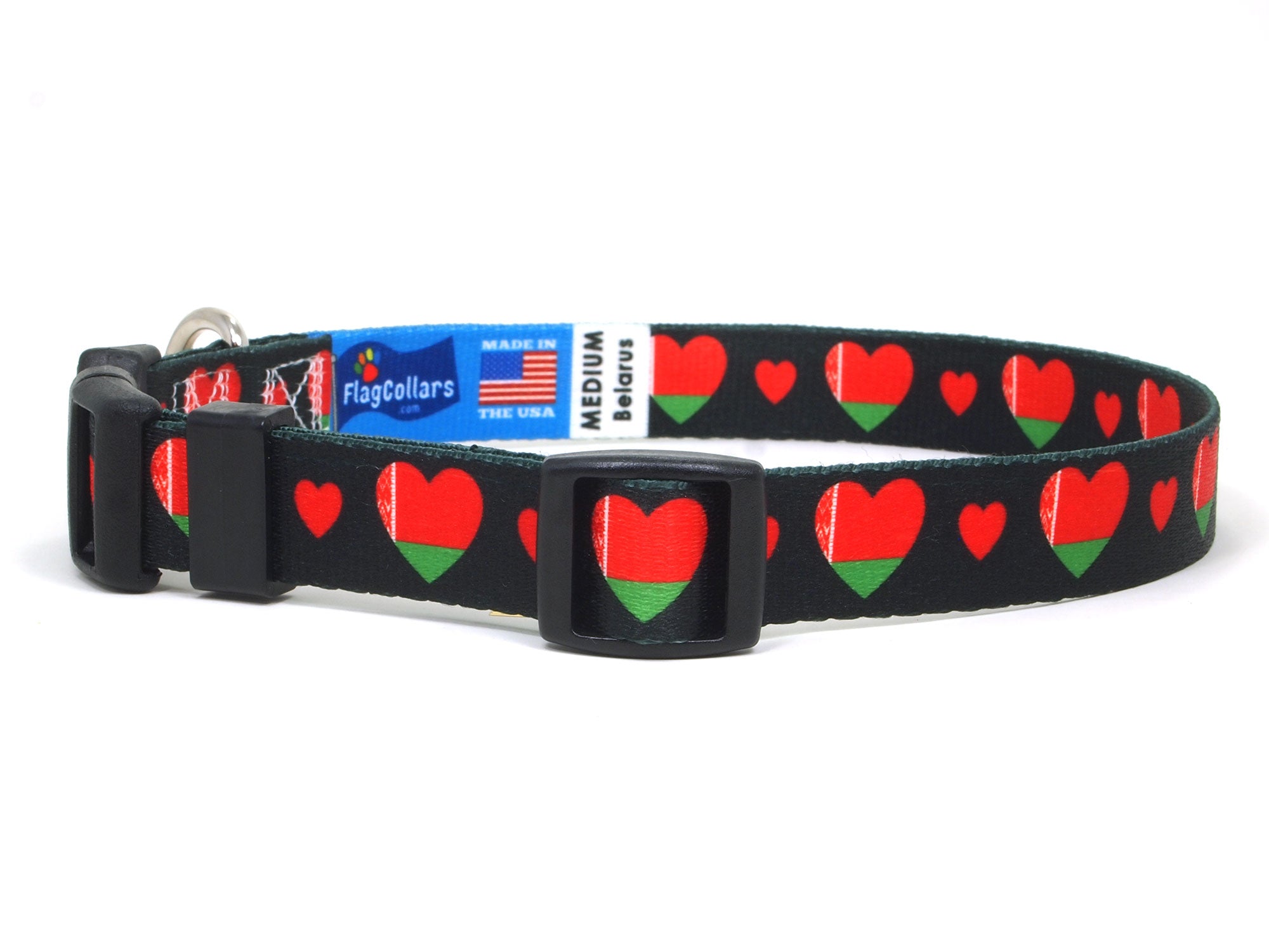 Dog Collar with Belarus Hearts Pattern in black