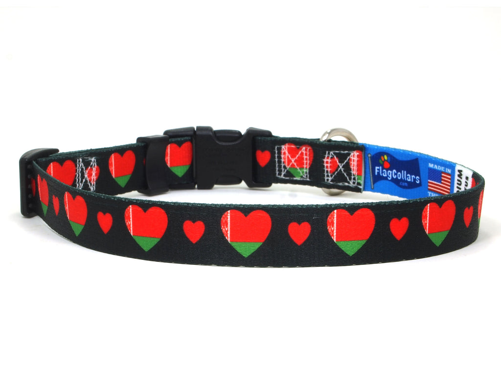 Dog Collar with Belarus Hearts Pattern in black