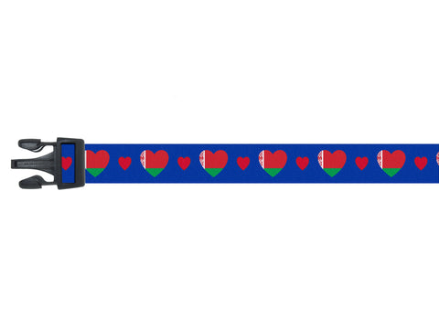 Dog Collar with Belarus Hearts Pattern in blue