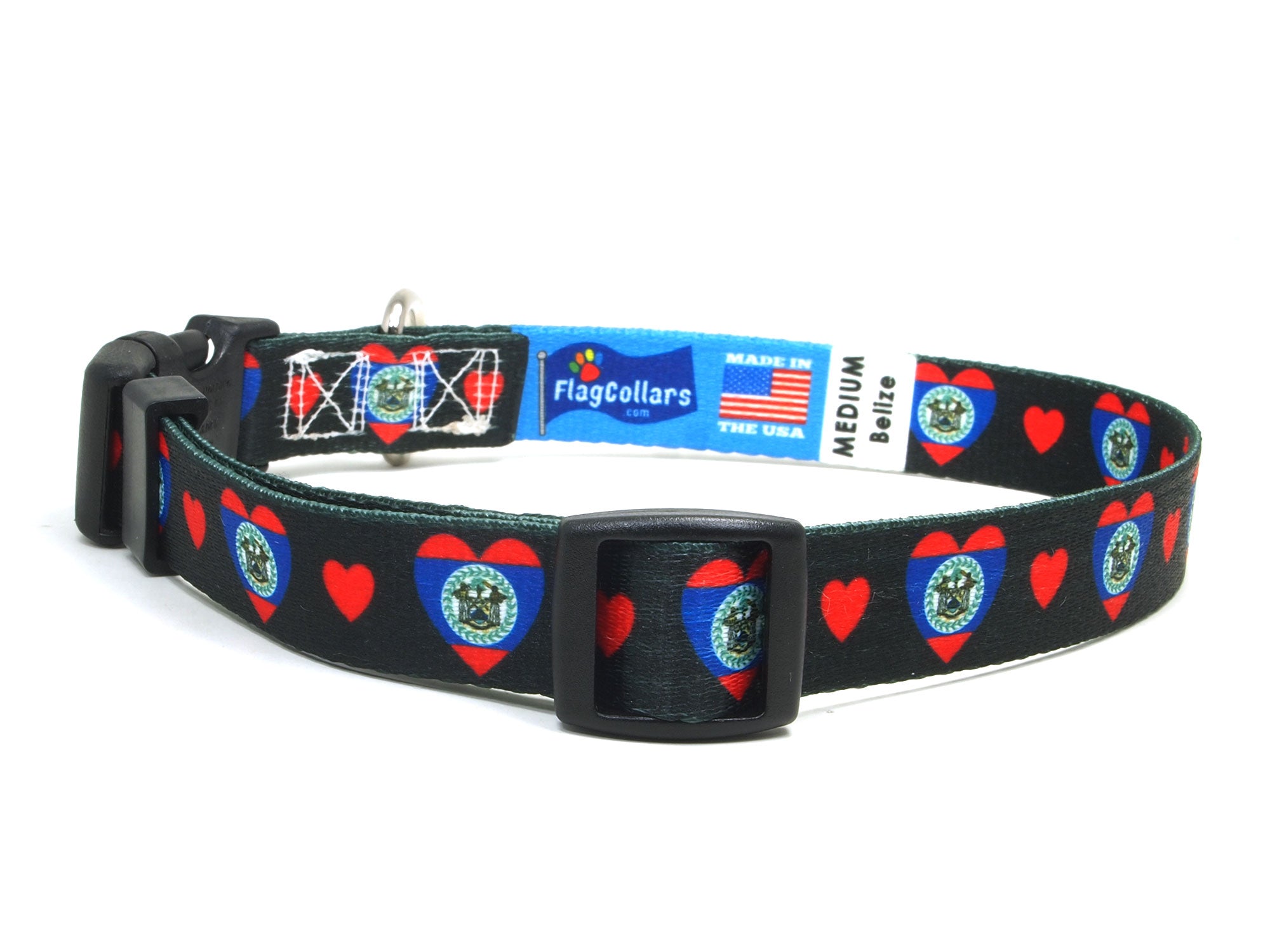 Dog Collar with Belize Hearts Pattern in black