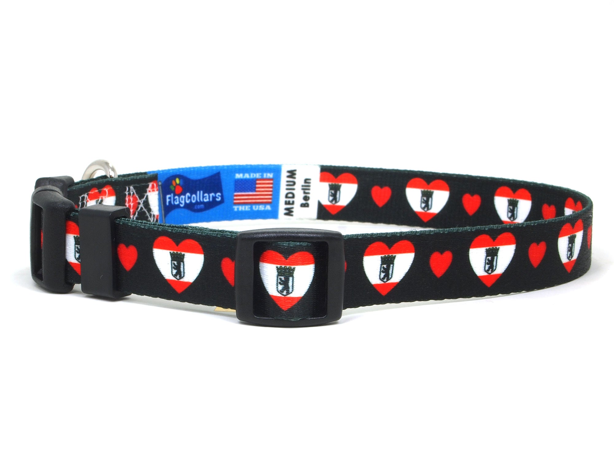 Dog Collar with Berlin Hearts Pattern in black