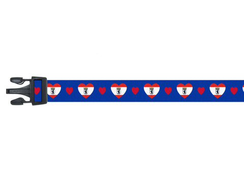 Dog Collar with Berlin Hearts Pattern in blue