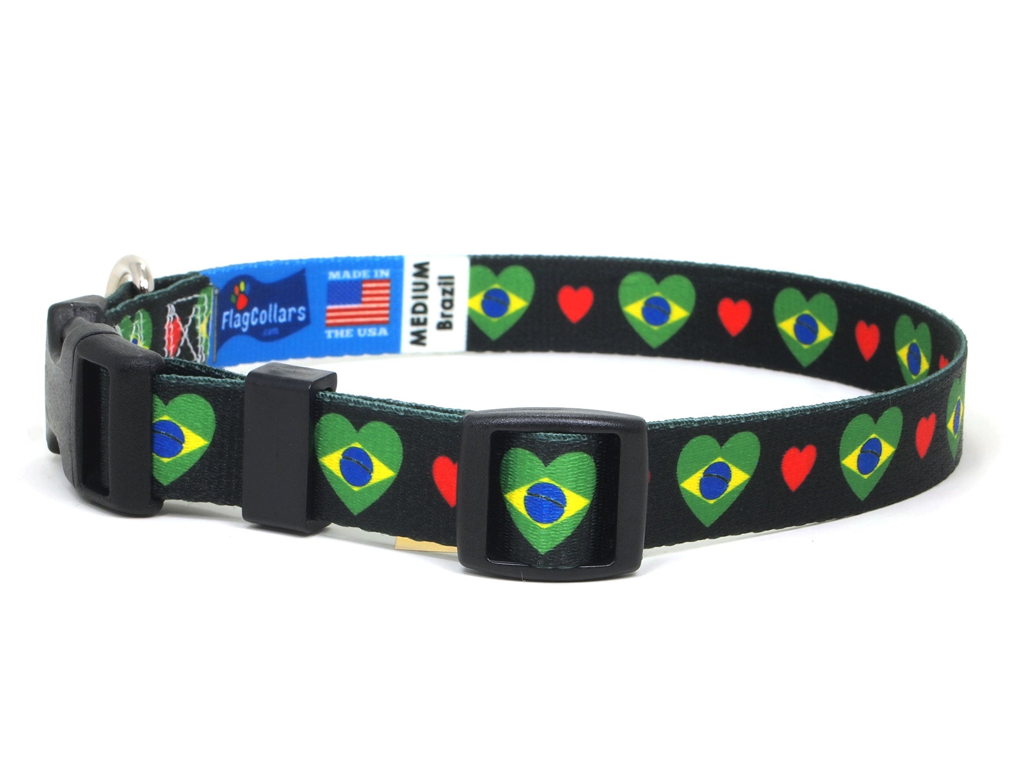 Dog Collar with Brazil Hearts Pattern in black
