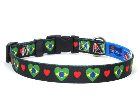 Dog Collar with Brazil Hearts Pattern in black