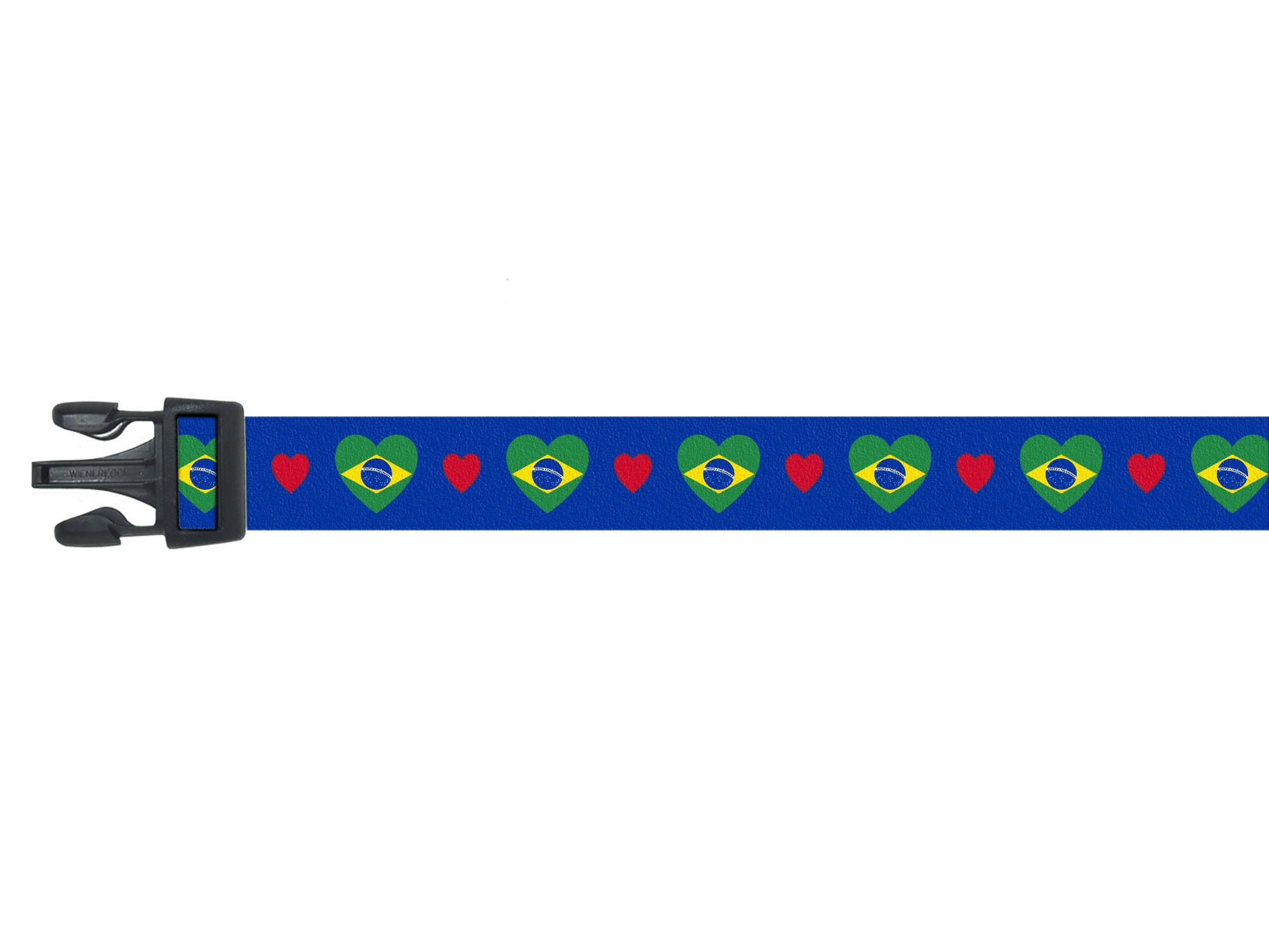 Dog Collar with Brazil Hearts Pattern in blue