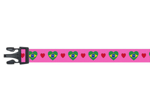 Dog Collar with Brazil Hearts Pattern in pink