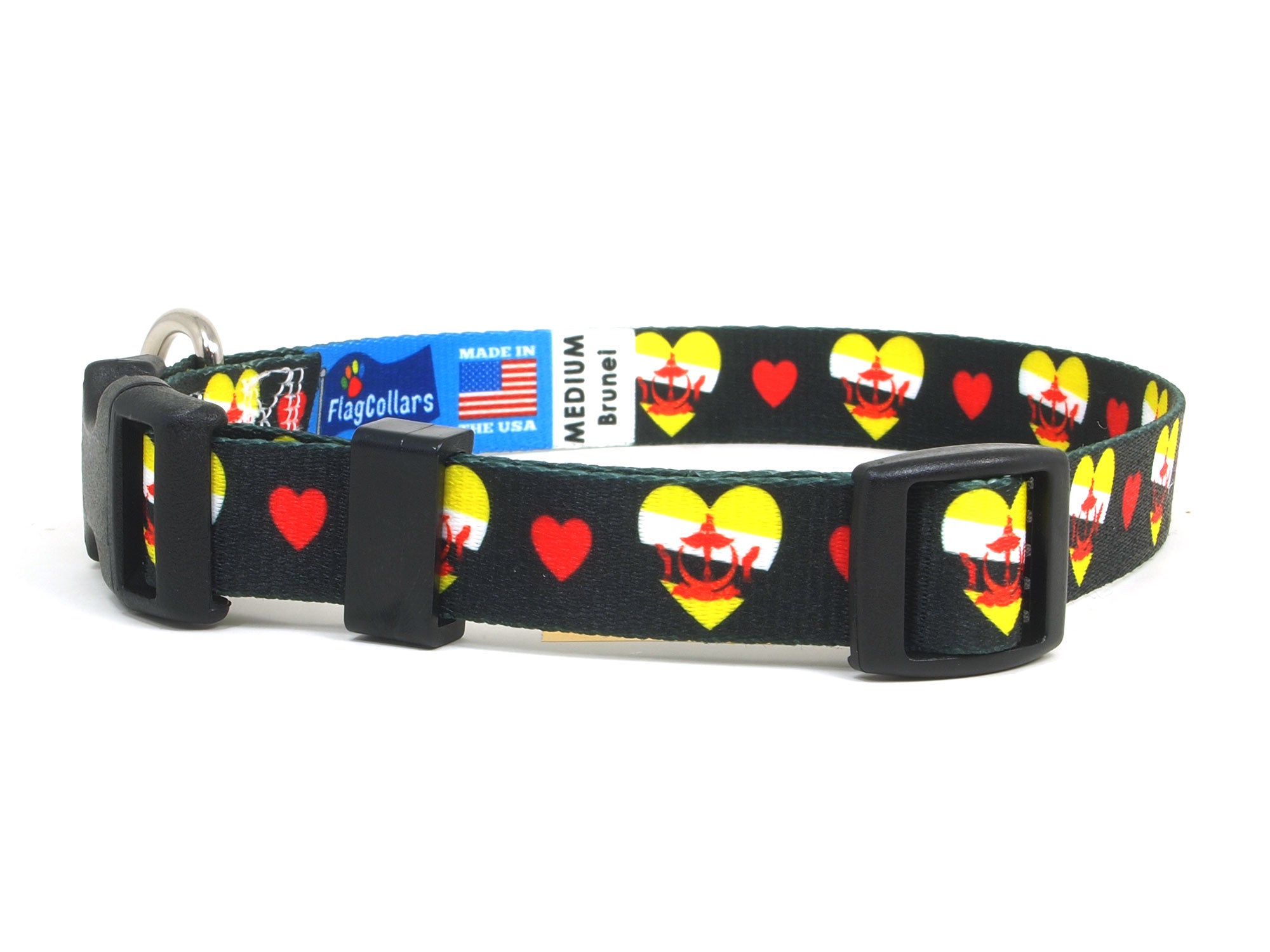 Black Dog Collar with Brunei Hearts Pattern