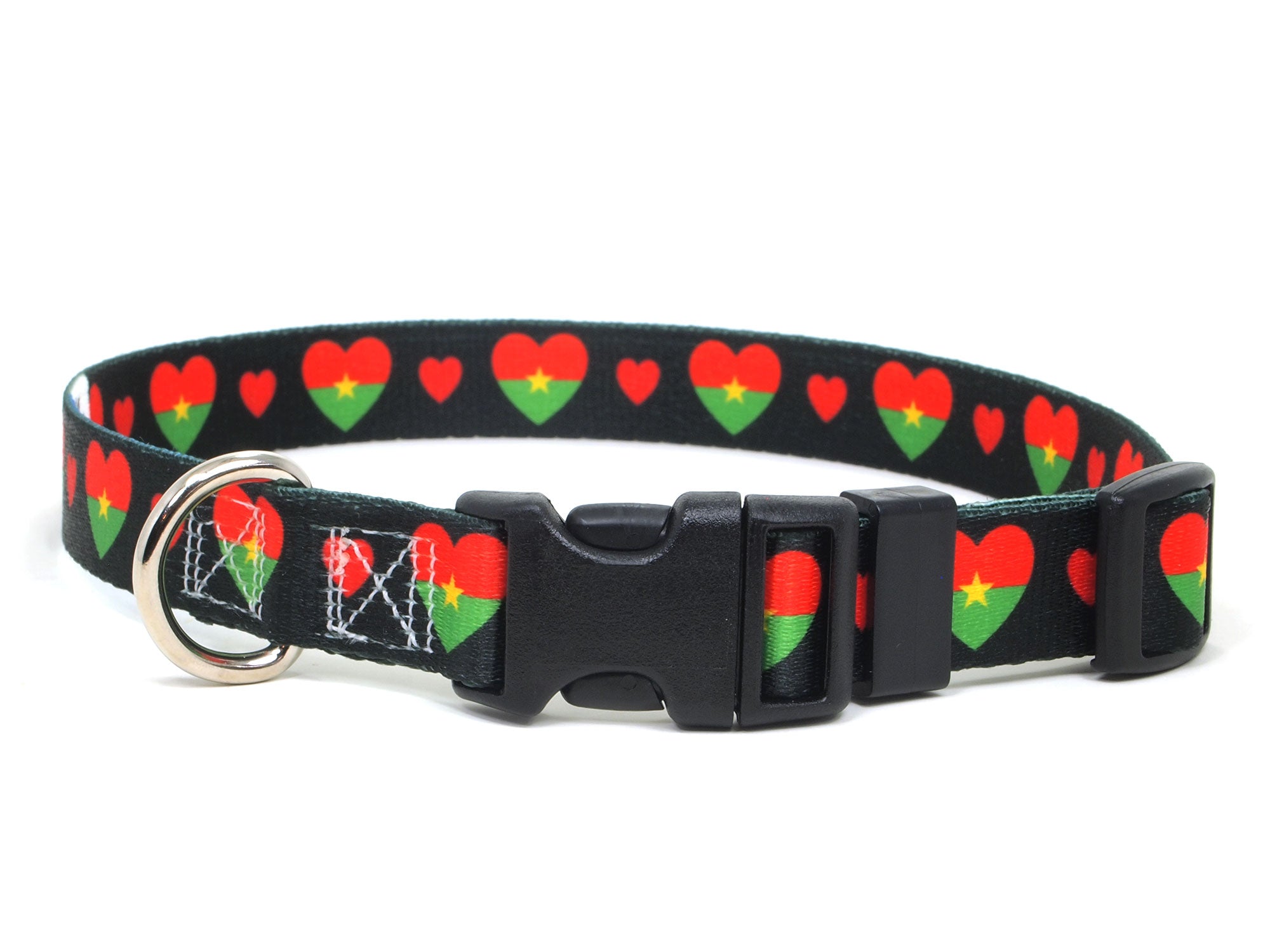 Dog Collar with Burkina Faso Hearts Pattern in black