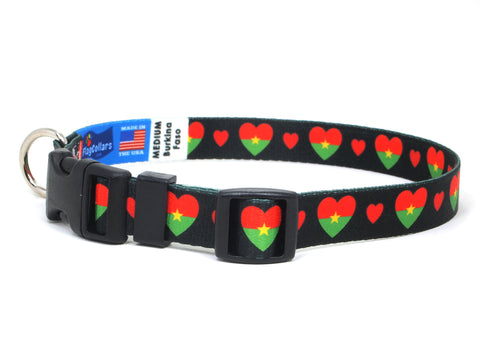 Dog Collar with Burkina Faso Hearts Pattern in black