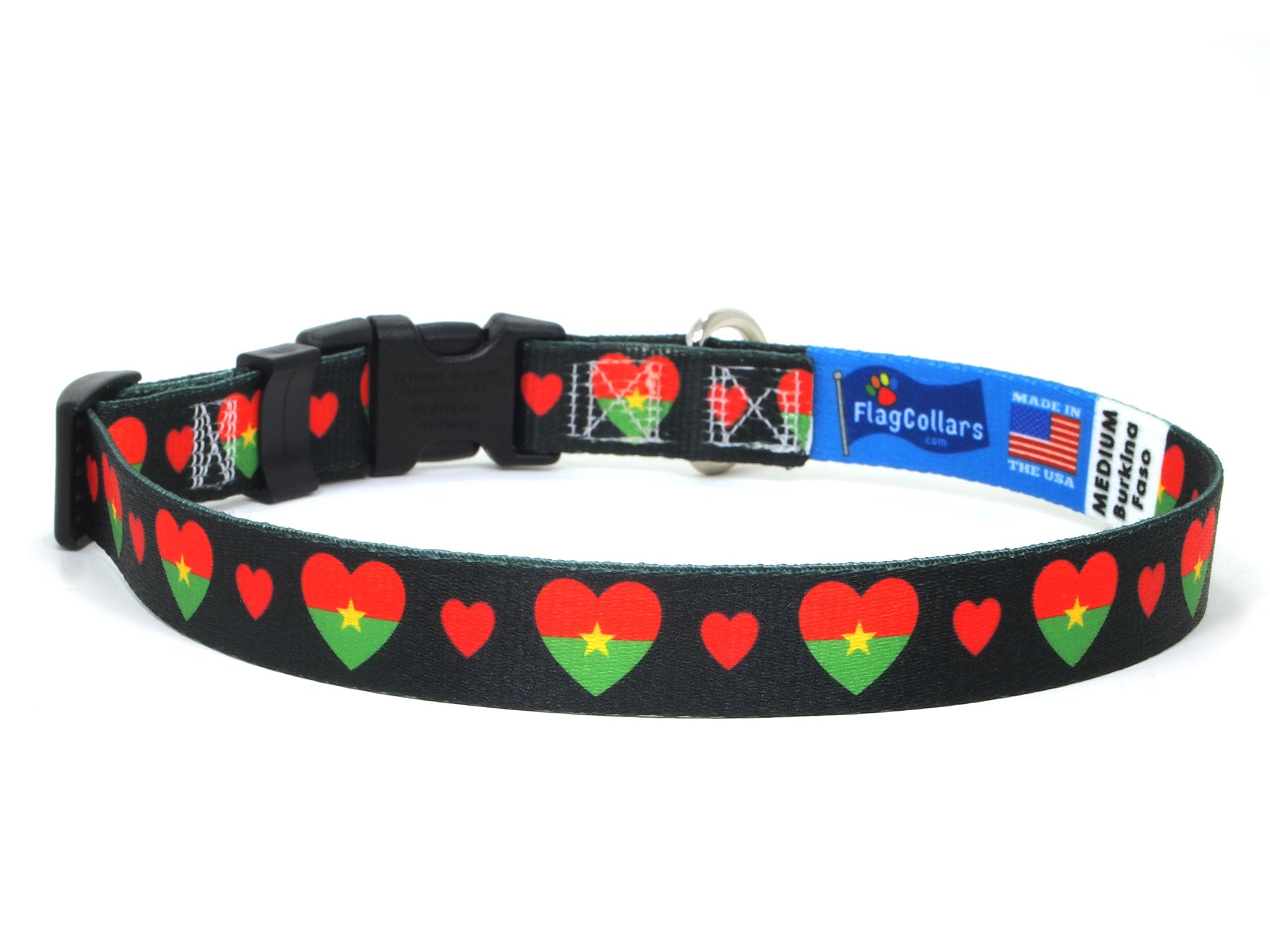 Dog Collar with Burkina Faso Hearts Pattern in black