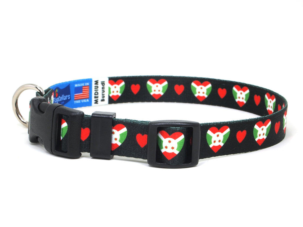 Dog Collar with Burundi Hearts Pattern in black
