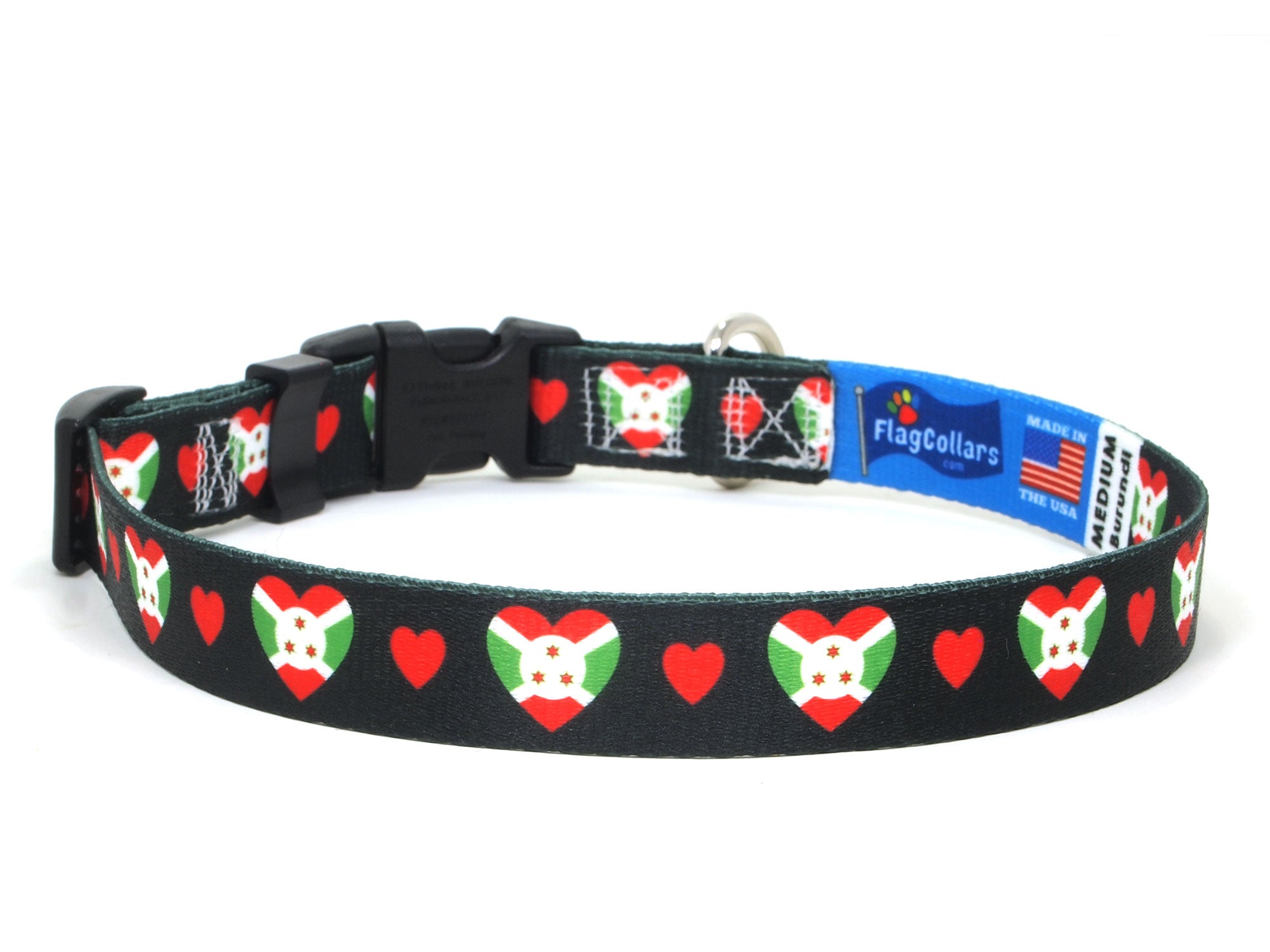 Dog Collar with Burundi Hearts Pattern in black