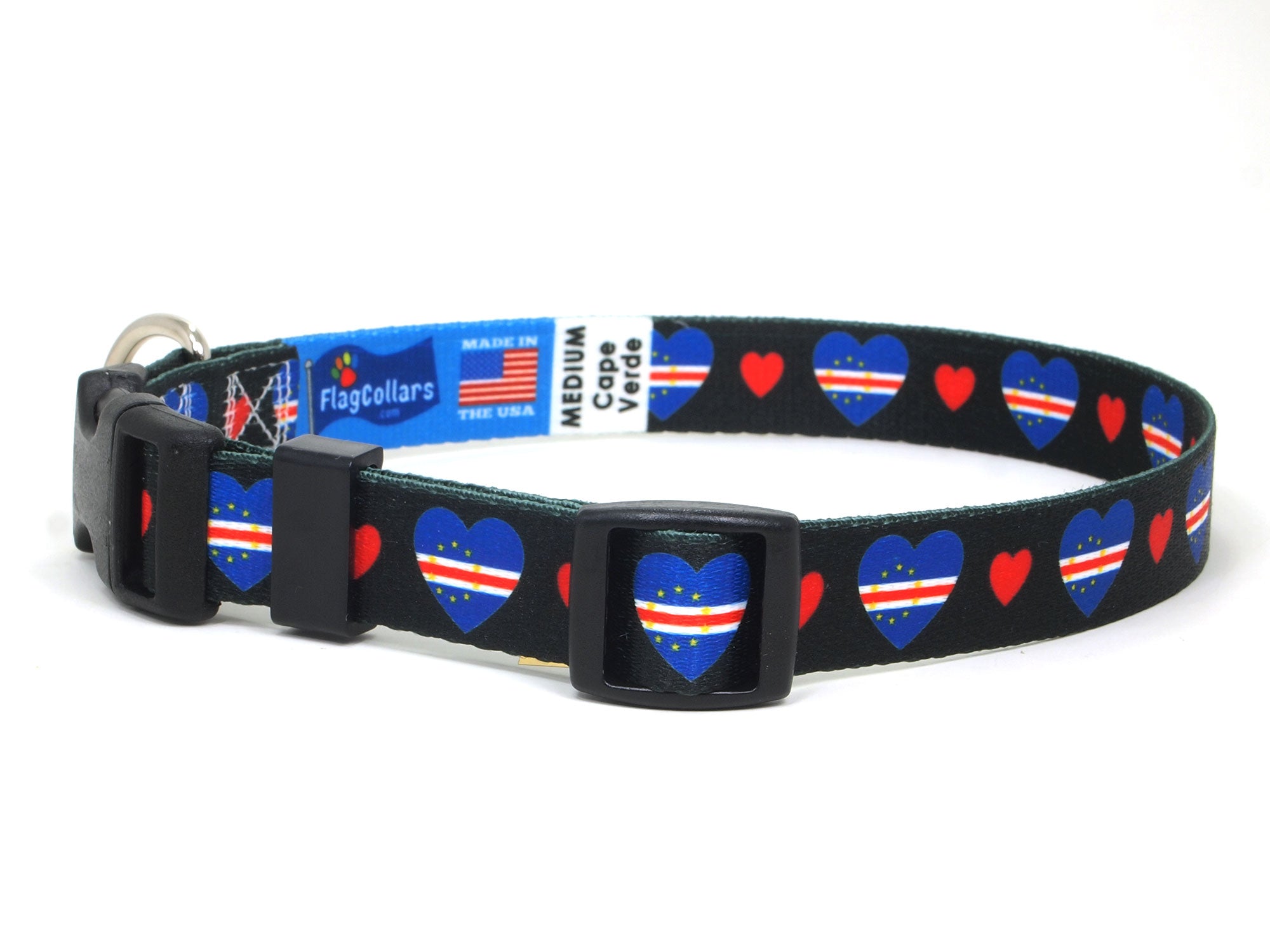 Dog Collar with Cape Verde Hearts Pattern in black