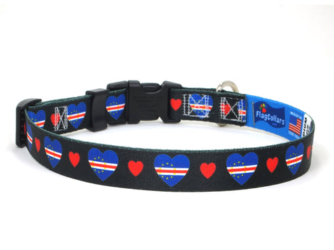 Dog Collar with Cape Verde Hearts Pattern in black