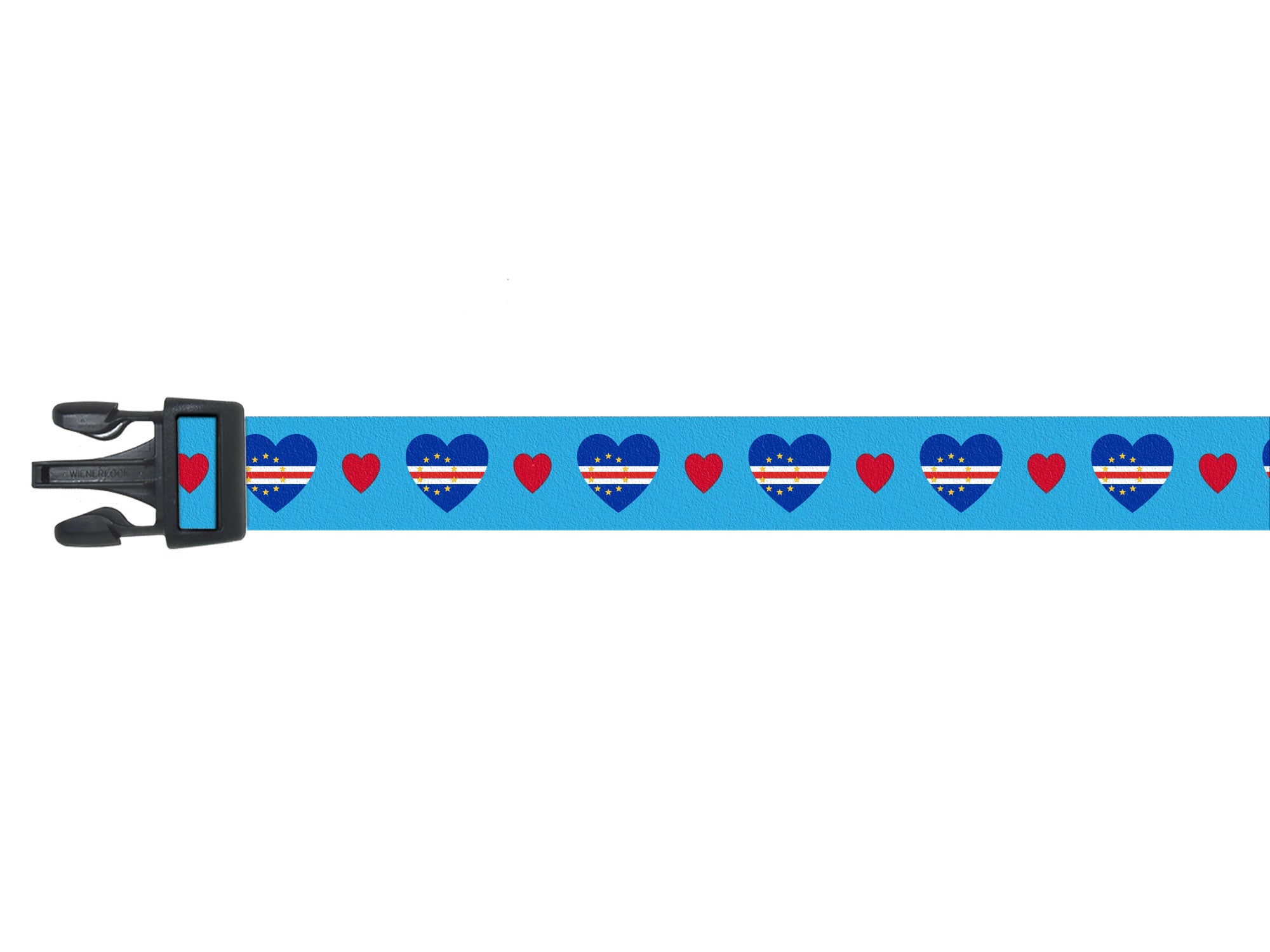 Dog Collar with Cape Verde Hearts Pattern in blue