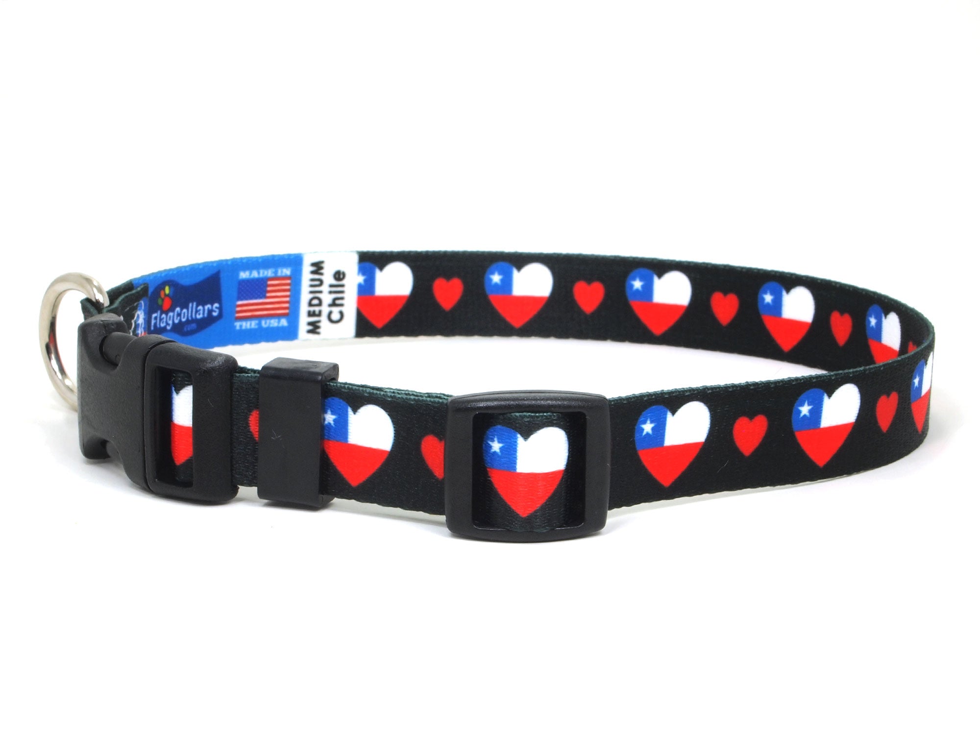 Dog Collar with Chile Hearts Pattern in black