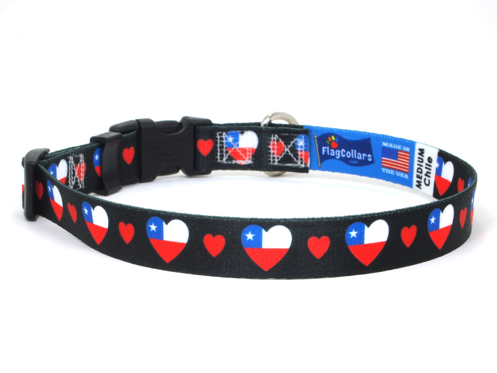 Dog Collar with Chile Hearts Pattern in black