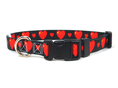 Black Dog Collar with China Hearts Pattern
