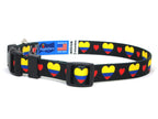 Dog collar with colombian flag and red hearts on  black