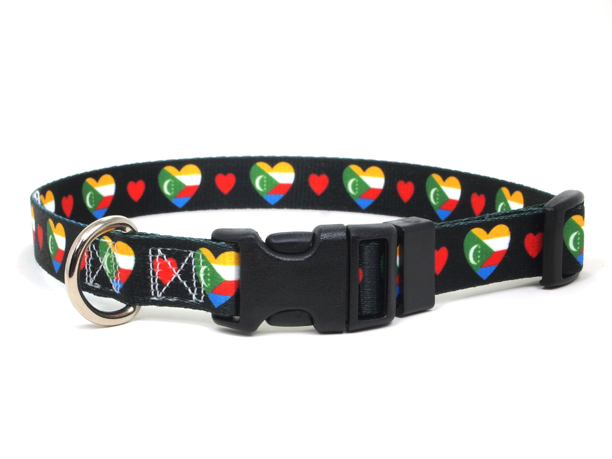 Dog Collar with Comoros Hearts Pattern in black