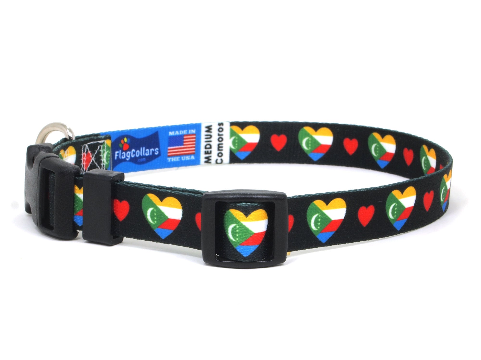 Dog Collar with Comoros Hearts Pattern in black