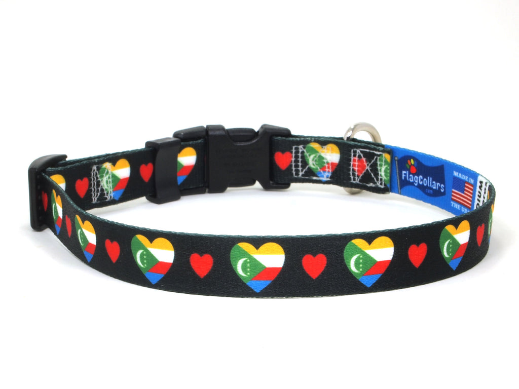 Dog Collar with Comoros Hearts Pattern in black