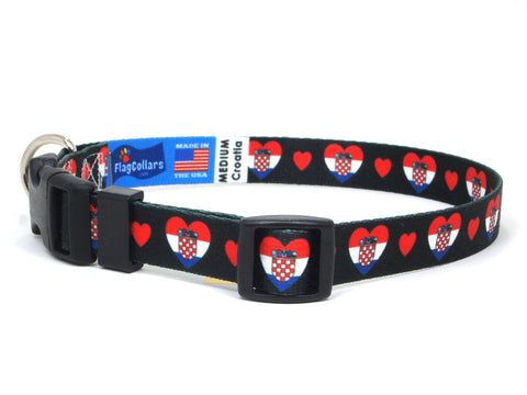 Dog Collar with Croatia Hearts Pattern in black
